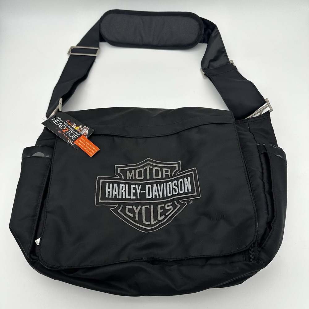 NWT Harley-Davidson Motorcycle Black Diaper Bag Black Skull & Crossbones 17"x14" - Picture 2 of 9